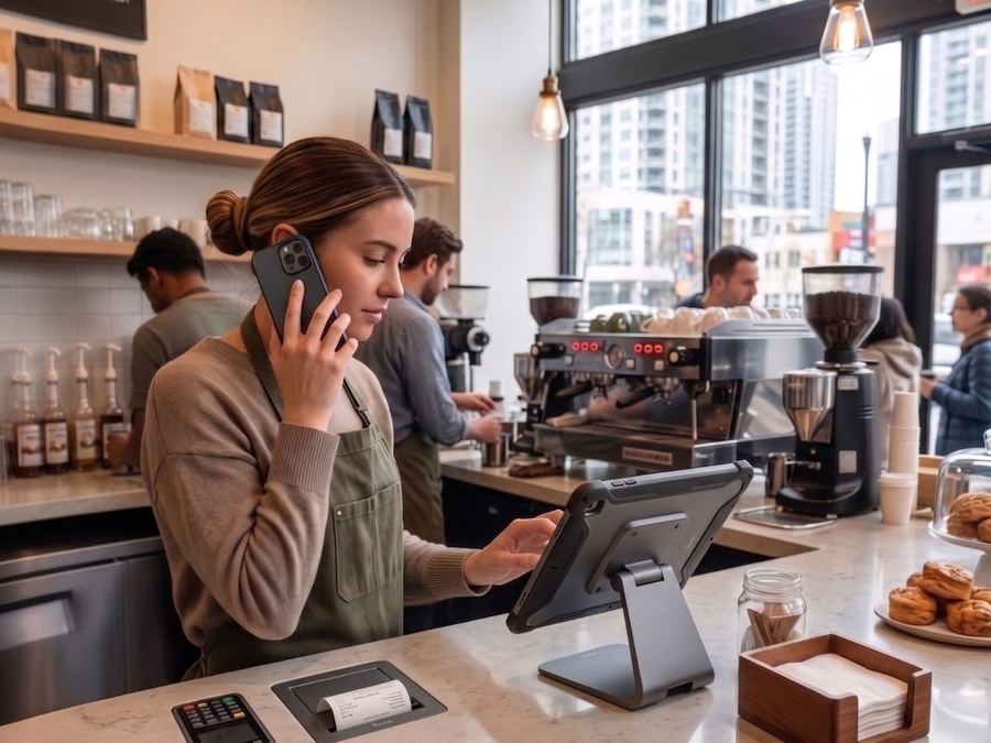 Small business owner on phone